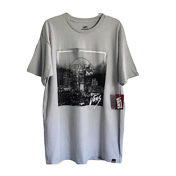 Vans 💯 % Cotton Graphic Skull Setter Gray Silver Black Short Sleeve Tee L - Picture 1 of 9